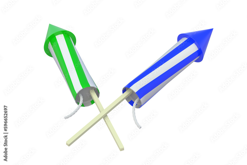 Firework rockets isolated on white background. 3d render