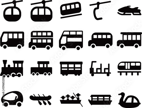 観光交通車両などのアイコンセット_黒ベタ