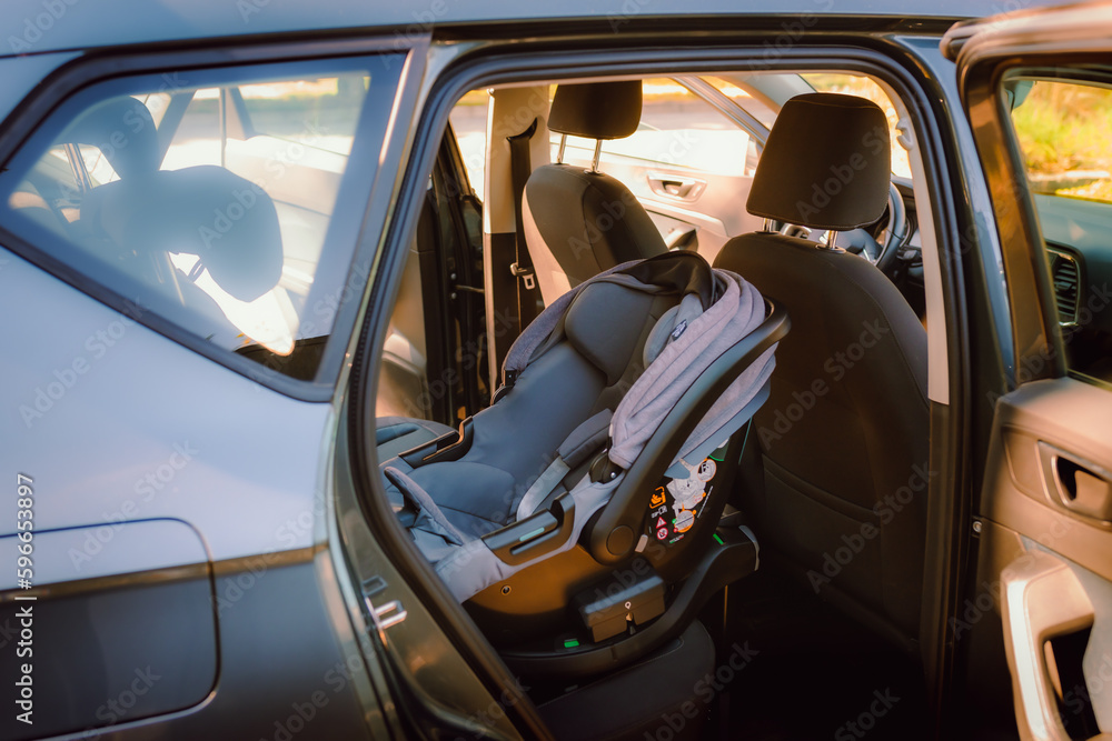 Infant car seat positioned correctly in the car