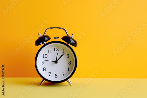 White alarm clock on the floor with a bright yellow back