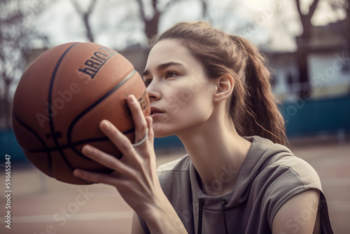 Streetball Dreams: A Gritty and Determined Baller Showcases Her Skills, ai generative