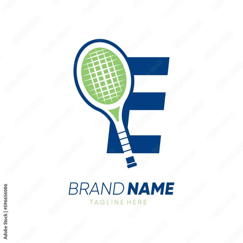 Letter E Initial Tennis Racket Logo Design Vector Icon Graphic Emblem Illustration