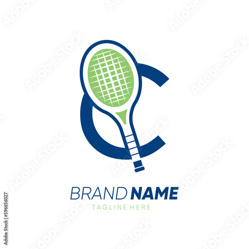 Letter C Initial Tennis Racket Logo Design Vector Icon Graphic Emblem Illustration