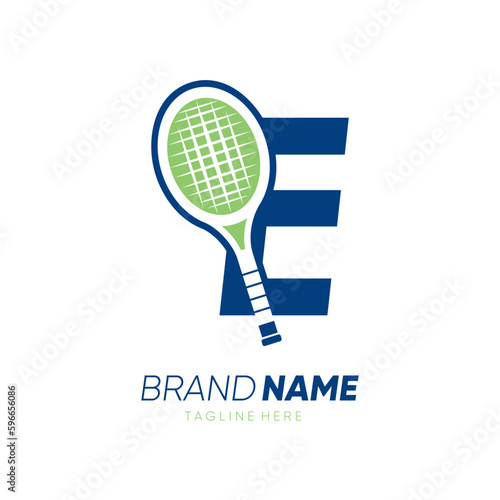 Letter E Initial Tennis Racket Logo Design Vector Icon Graphic Emblem Illustration