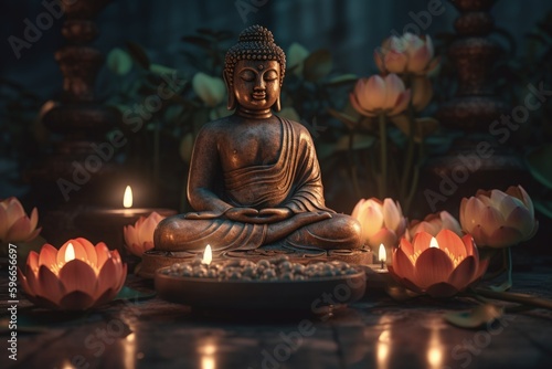  Spiritual Buddha Floral Decor in a Peaceful and Serene Atmosphere - Generative AI 