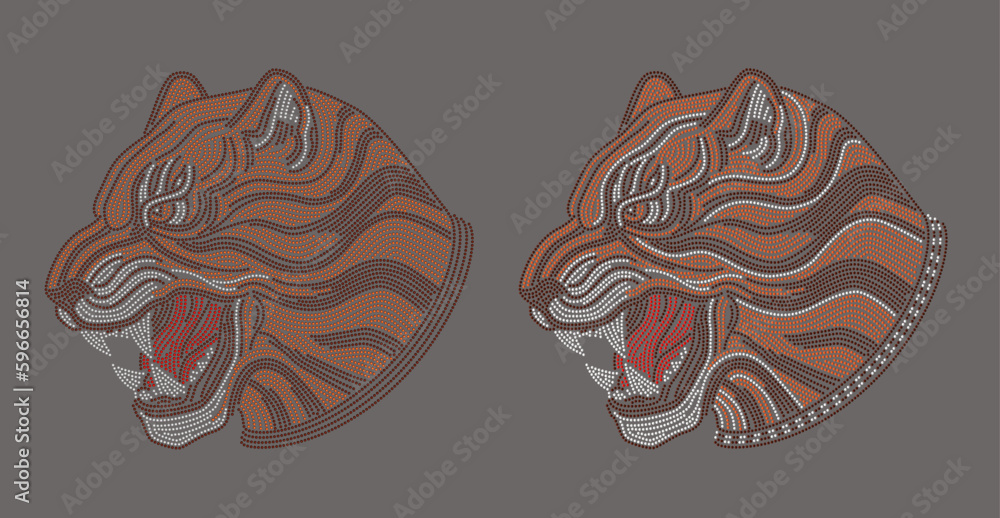 tiger head with open mouth rhinestone appliqué tiger head with open mouth rhinestone appliqué