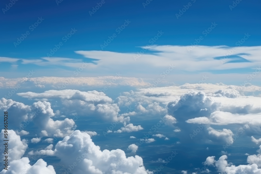 Fototapeta premium Blue sky with some clouds view over the clouds summer