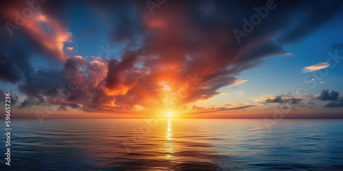 Cloudy sky and bright sunrise over the horizon