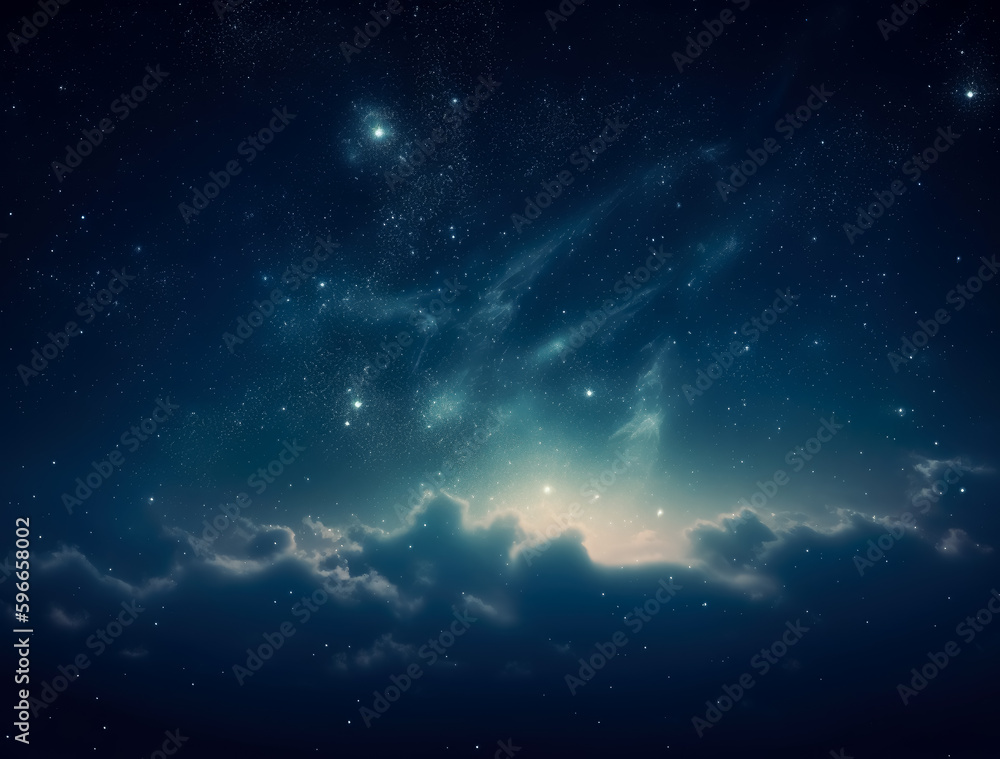 Space background filled with stars and clouds, ethereal cloudscapes in the night sky. milky way galaxy. Generative AI. - obrazy, fototapety, plakaty 