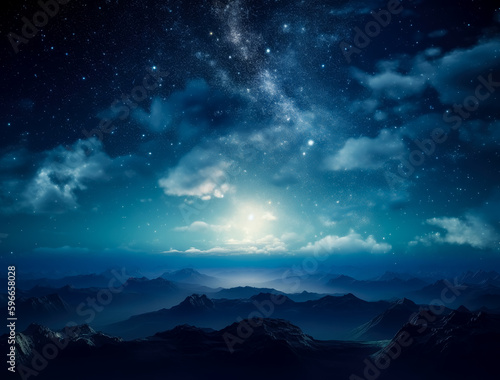 Space background filled with stars and clouds  ethereal cloudscapes in the night sky. milky way galaxy. Generative AI.