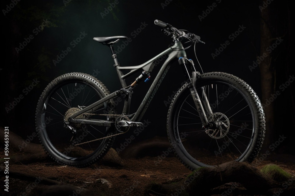 Mountain bike with the label 'montoumbike bike 02'. Generative AI