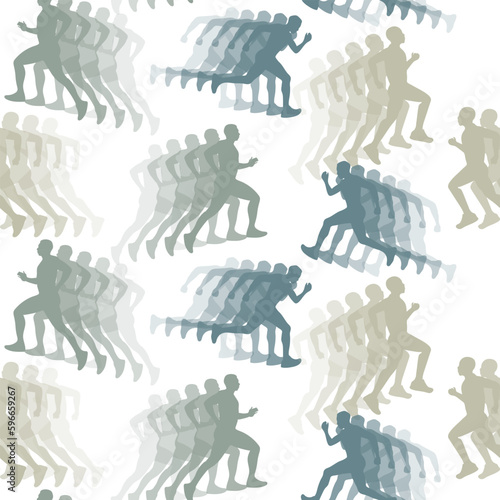 A pattern of silhouettes of running people gaining speed in different directions. Running a marathon, people running, a colorful poster. Vector illustration. Printing on textiles and paper. Print