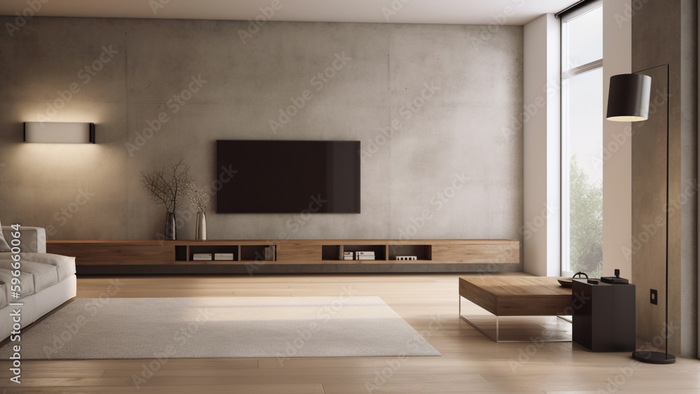 Modern living room with wooden tv cabinet. Generative ai and digital editing. Modern living room with wooden tv cabinet. Generative ai and digital editing.