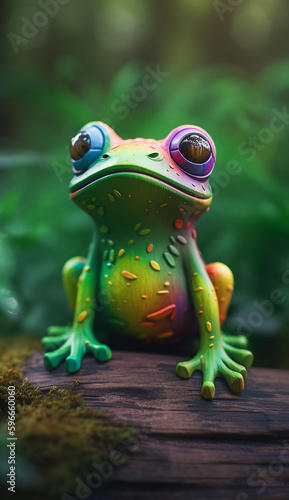 A Frog Wooden Toy Made Of Colorful Wood With Green Background Generative Ai Digital Illustration Part#260423