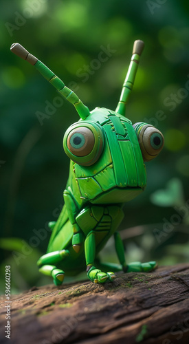 A Grasshopper Wooden Toy Made Of Colorful Wood With Green Background Generative Ai Digital Illustration Part 260423 © Cool Patterns