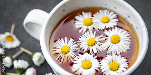 chamomile tea flower hot drink healthy meal food snack on the table copy space food background rustic top view