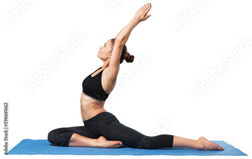 Fit woman doing stretching exercises and smiling