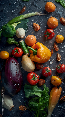 Closeup photo of fresh vegetables on background. Background for healthy food and GMO free products.Diet nutrition and fresh vegetables. Vegan and vegetarian. Generative AI