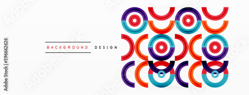 Circles are arranged in a grid pattern abstract background and feature a range of different colors, including shades of various colors. Template for wallpaper, banner, presentation, background