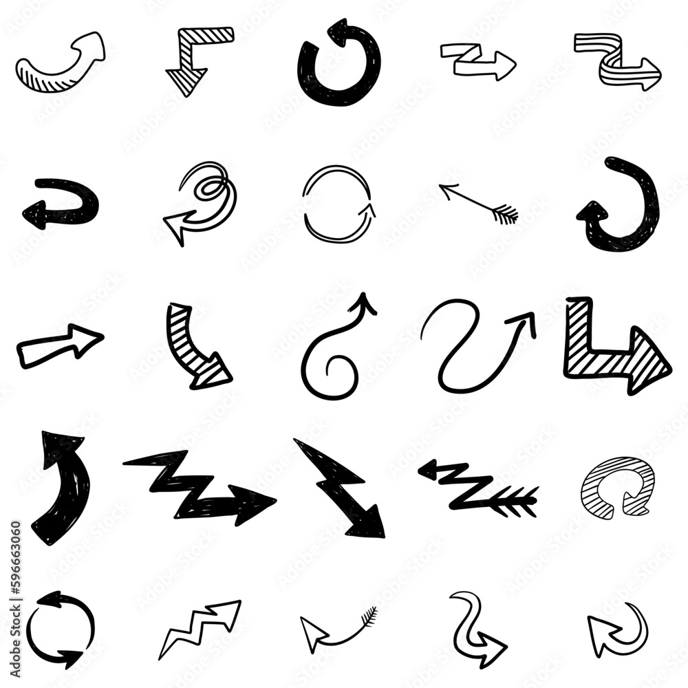 Collection hand drawn arrows. Set simple arrows isolated on white background. Collection hand drawn arrows. Set simple arrows isolated on white background.