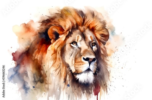 Watercolor lion on white background. Generative AI. © Hanna