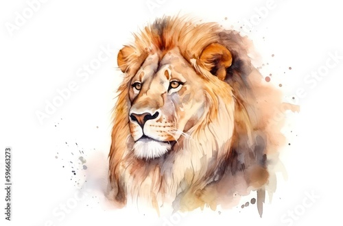 Watercolor lion on white background. Generative AI.