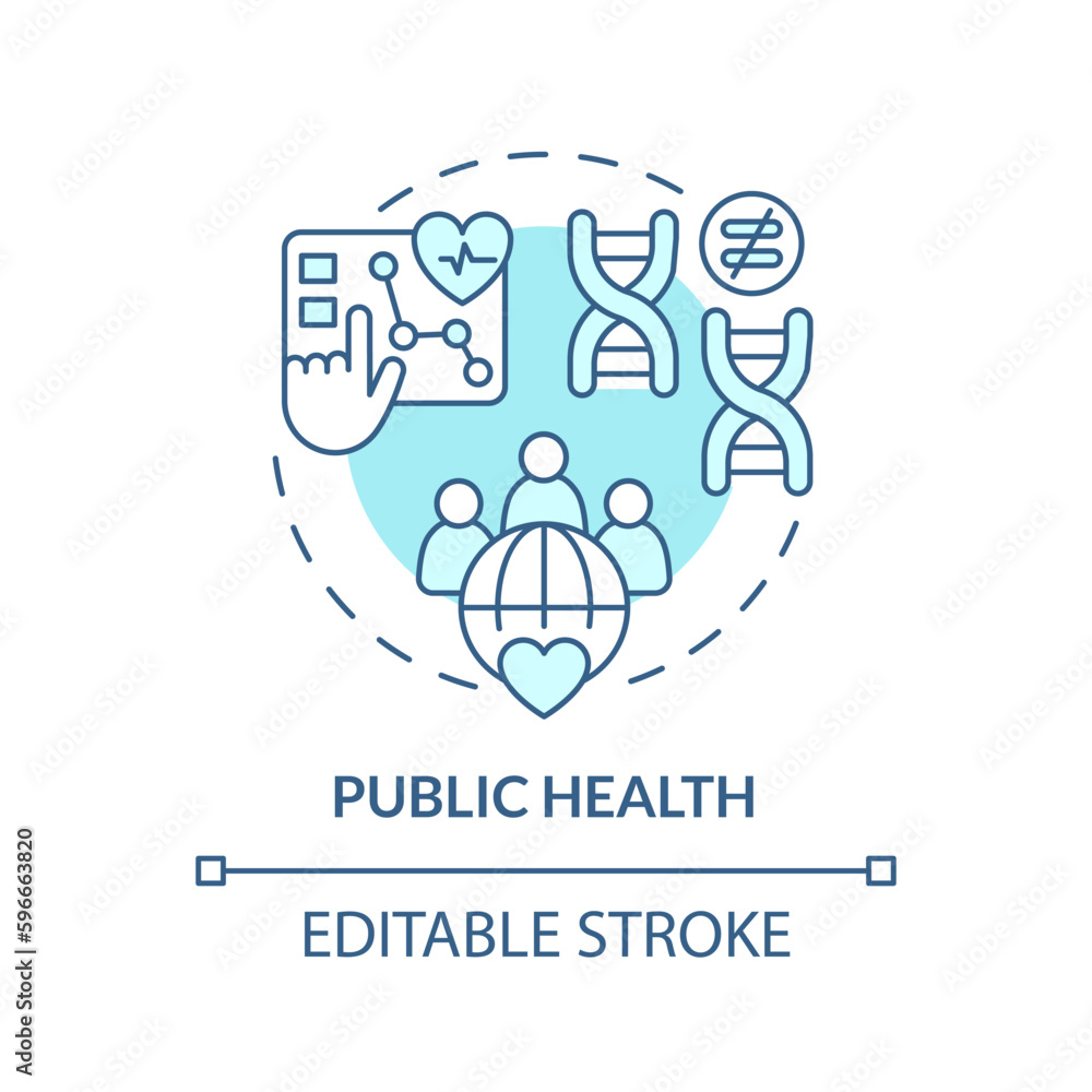 Public health turquoise concept icon. Improving healthcare with genome study. Application of precision medicine abstract idea thin line illustration. Isolated outline drawing. Editable stroke Public health turquoise concept icon. Improving healthcare with genome study. Application of precision medicine abstract idea thin line illustration. Isolated outline drawing. Editable stroke