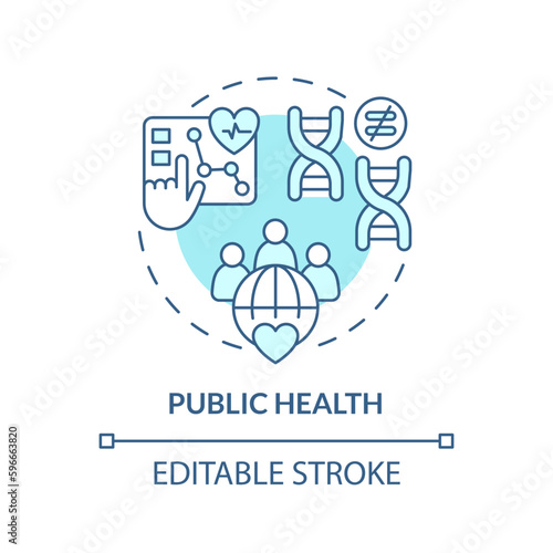 Public health turquoise concept icon. Improving healthcare with genome study. Application of precision medicine abstract idea thin line illustration. Isolated outline drawing. Editable stroke