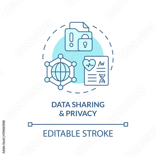 Data sharing and privacy turquoise concept icon. Patient information. Precision medicine challenge and limitation abstract idea thin line illustration. Isolated outline drawing. Editable stroke