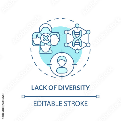 Lack of diversity turquoise concept icon. Providing research in limited population group. Precision medicine challenge abstract idea thin line illustration. Isolated outline drawing. Editable stroke