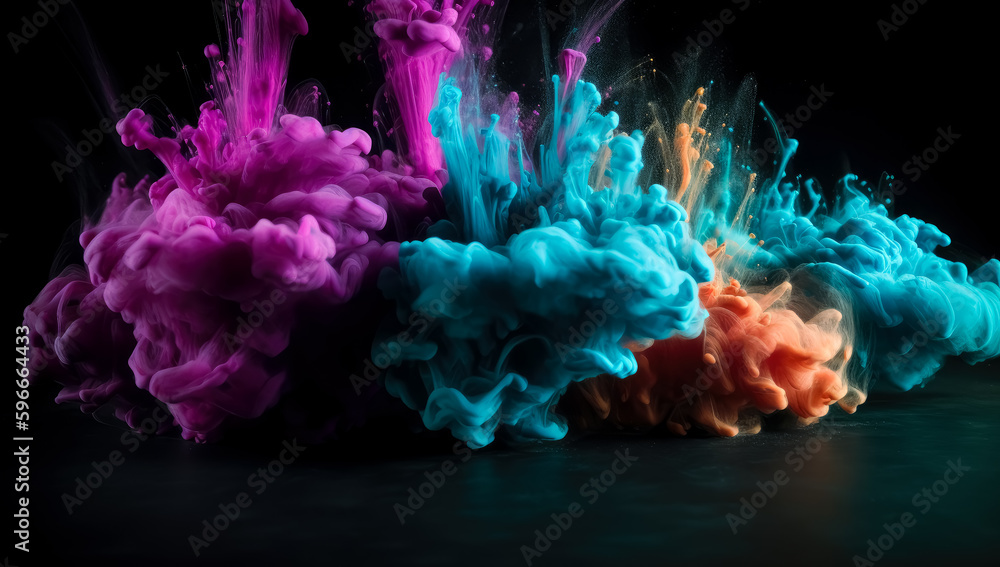 Color splash background on black background, vibrant colorist. Generative Ai. 