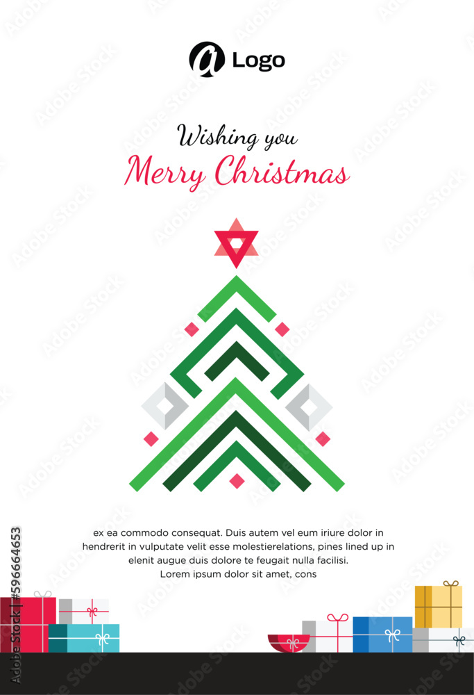 Traditional Corporate Holiday cards with Christmas tree and Gift boxes
