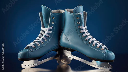 Ice skates on blue background, generative ai