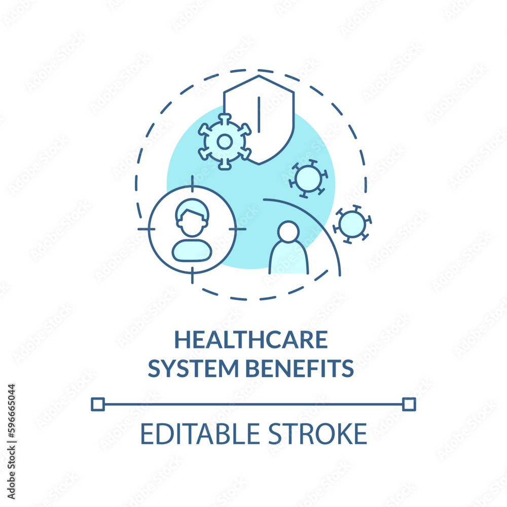 Healthcare system benefits turquoise concept icon. Disease management development. Advantage of precision medicine abstract idea thin line illustration. Isolated outline drawing. Editable stroke