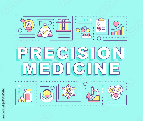 Precision medicine word concepts green banner. Genome study. Infographics with editable icons on color background. Isolated typography. Vector illustration with text. Arial-Black font used