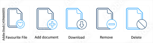 A set of 5 Extra icons as favorite file, add document, download