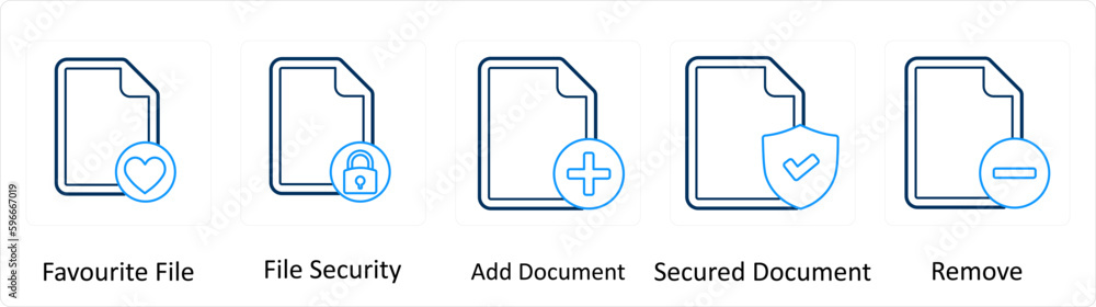 A set of 5 Extra icons as favorite file, file security, add document A set of 5 Extra icons as favorite file, file security, add document