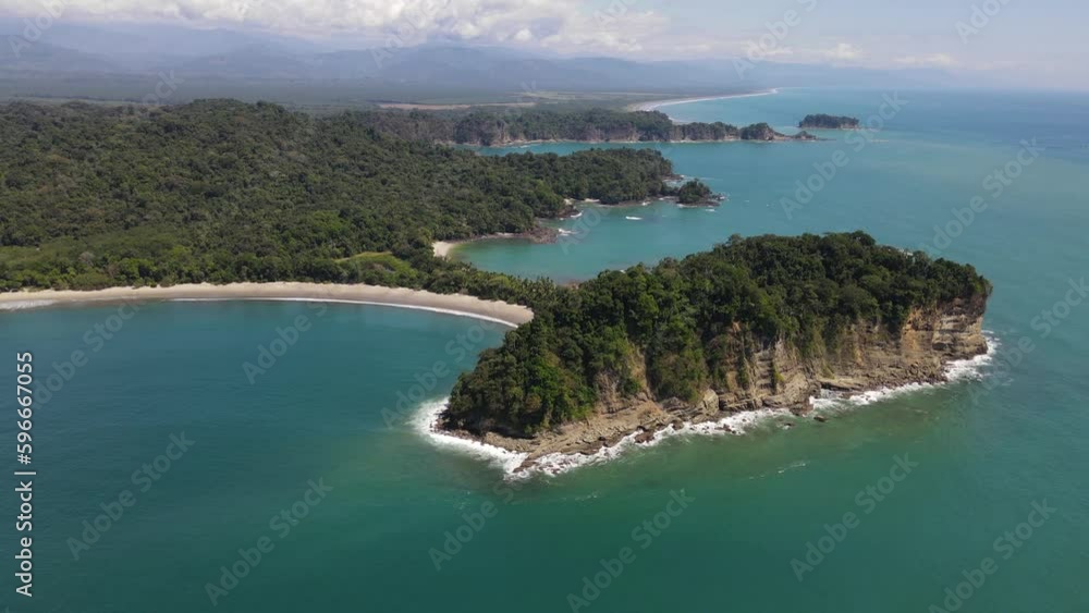 Drone shot of the Manuel Antonio National Park from far away Drone shot of the Manuel Antonio National Park from far away