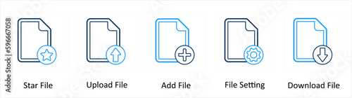 A set of 5 Extra icons as star file, upload file, add file
