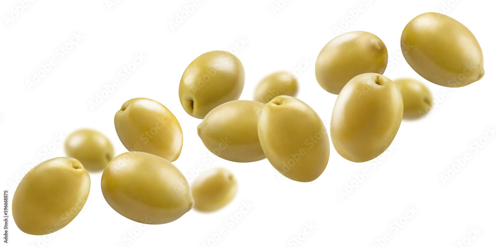 Flying delicious green olives, cut out Flying delicious green olives, cut out