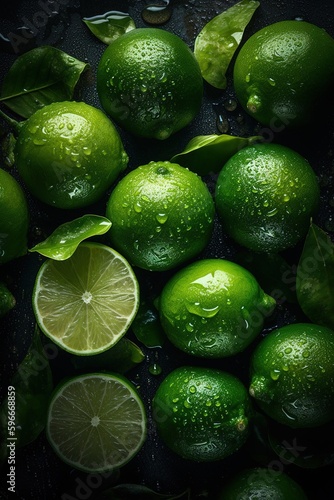 water drops on afresh limes background