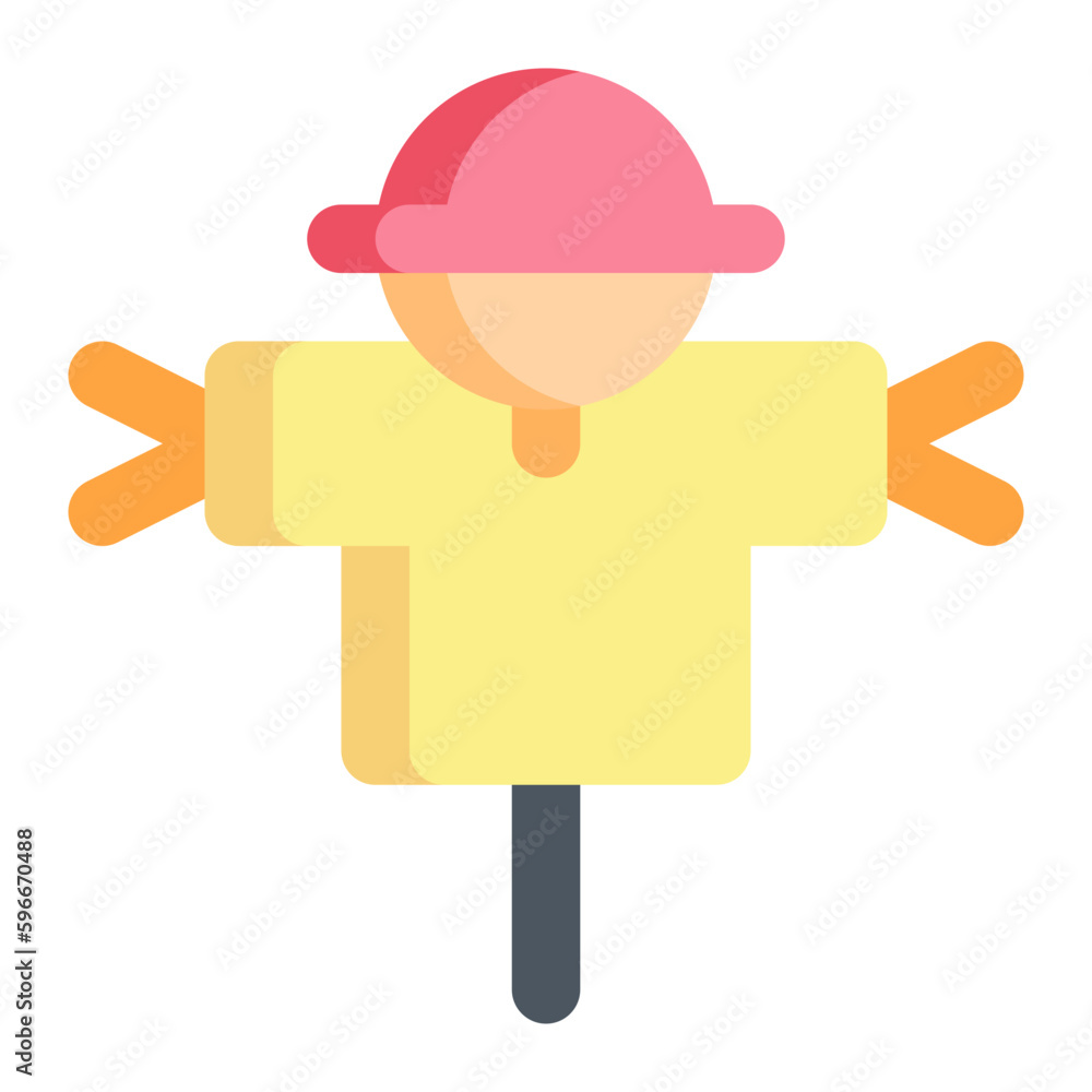 Isolated scarecrow in flat icon on white background. Farming, hay, straw, spring Isolated scarecrow in flat icon on white background. Farming, hay, straw, spring