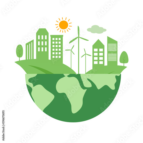 Green earth eco city concept vector illustration on white background.