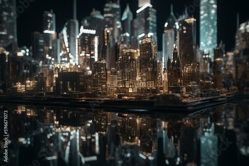 Metallic cityscape. Generative AI © Yseult