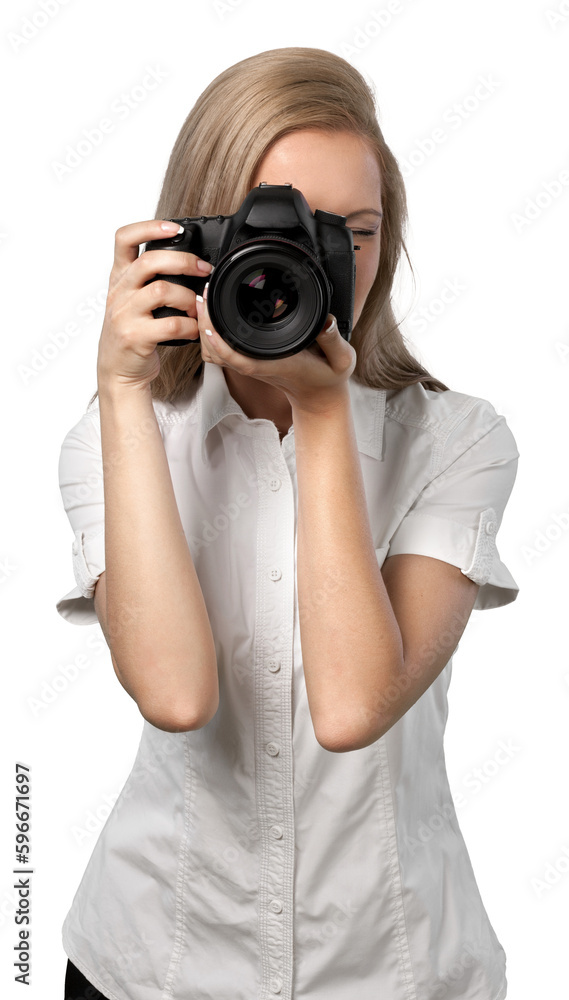 Woman taking photographs with a DSLR Woman taking photographs with a DSLR