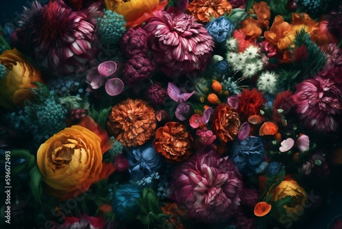 Floral fantasy  vibrant blooms  alternate realm. Generative AI