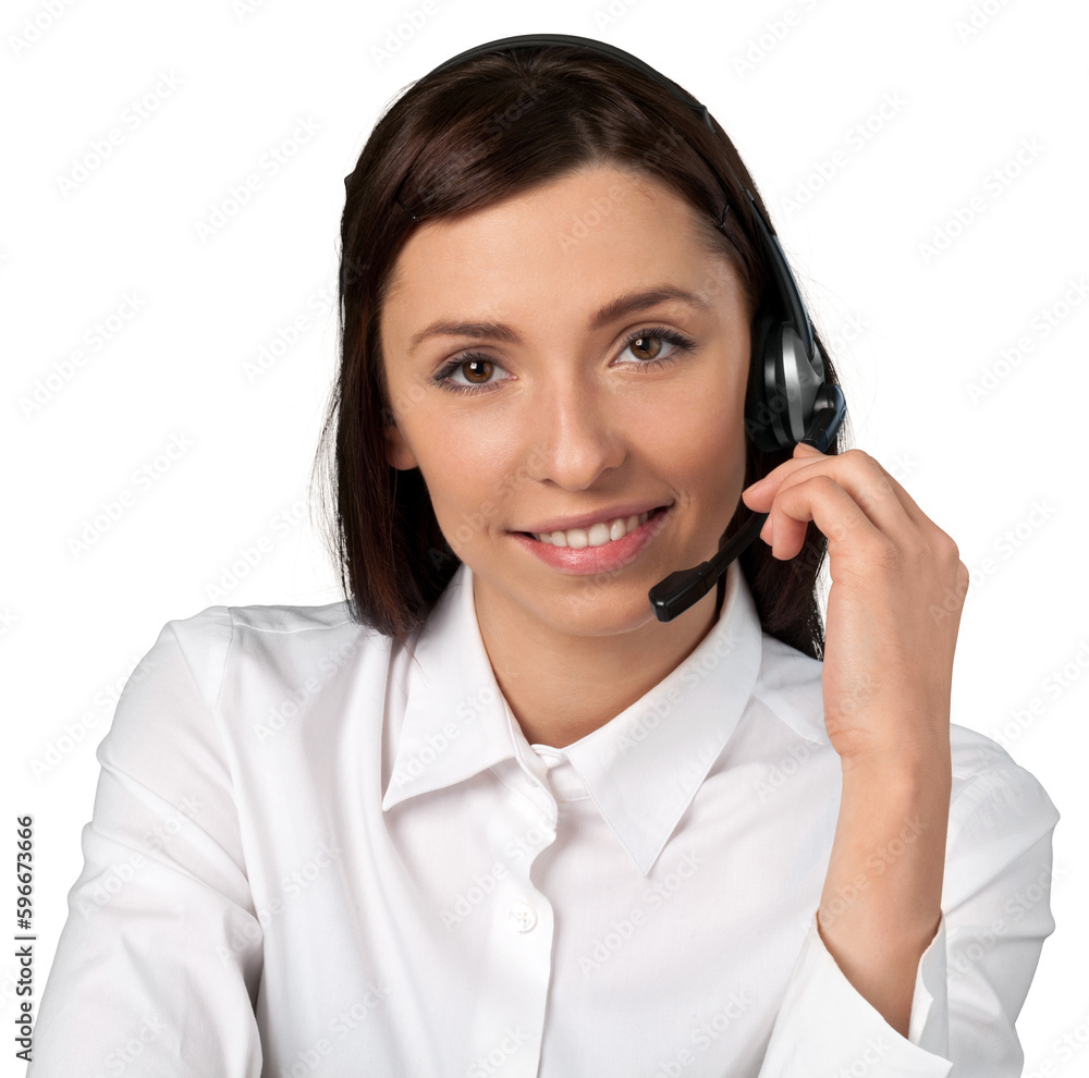Female customer service representative smiling Female customer service representative smiling