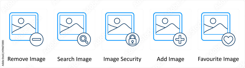 A set of 5 Extra icons as remove image, search image, image security A set of 5 Extra icons as remove image, search image, image security