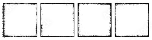 Grunge frame. Set of square frames. Empty black boxes. Hand drawn design elements. Vector illustration isolated on white background.