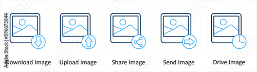 A set of 5 Extra icons as download image, upload image, share image